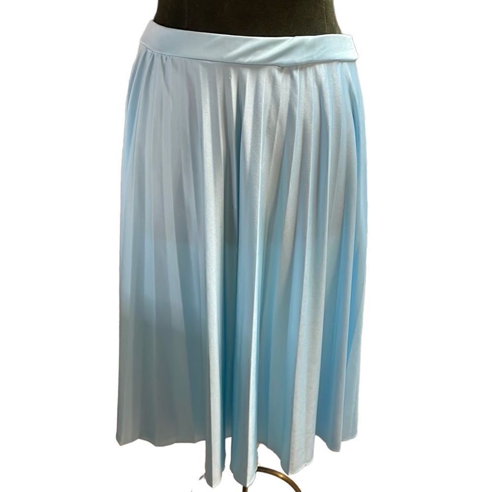Vintage Pleated Womens Skirt Powder Blue Knee Length 70’s Size Small